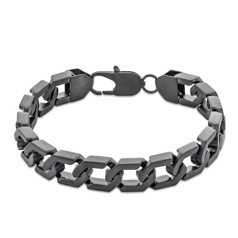 Main Image 1 of 12.0mm Hexagon Link Bracelet in Solid Stainless Steel with Matte Black Ion Plate - 9.0&quot;