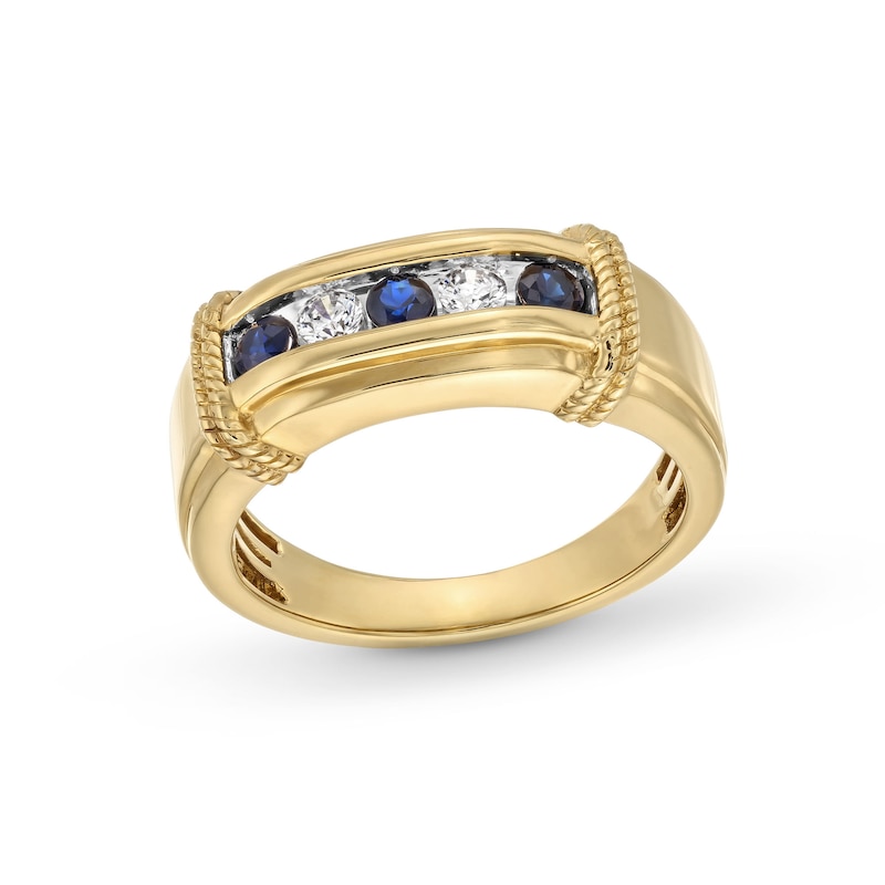 Main Image 1 of Blue Sapphire and 1/5 CT. T.W. Diamond Five Stone Collar Ring in 10K Gold