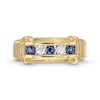 Thumbnail Image 4 of Blue Sapphire and 1/5 CT. T.W. Diamond Five Stone Collar Ring in 10K Gold