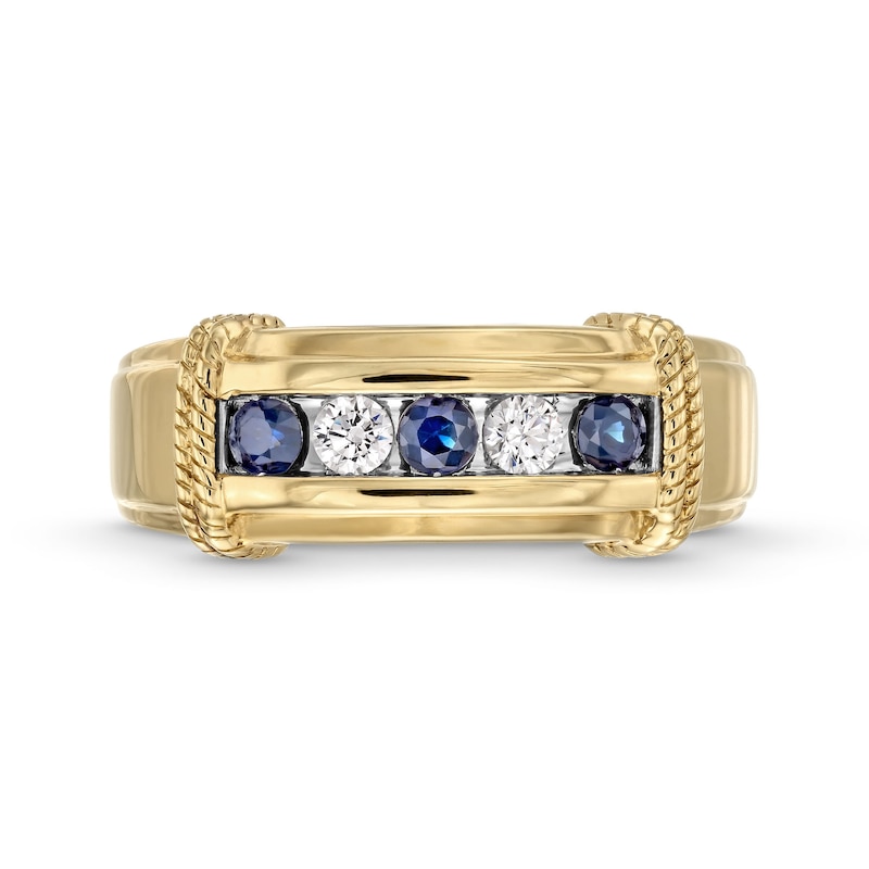 Main Image 4 of Blue Sapphire and 1/5 CT. T.W. Diamond Five Stone Collar Ring in 10K Gold