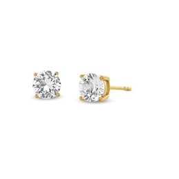 6.0mm White Lab-Created Sapphire Solitaire Stud Earrings in Stainless Steel with Yellow Ion Plate