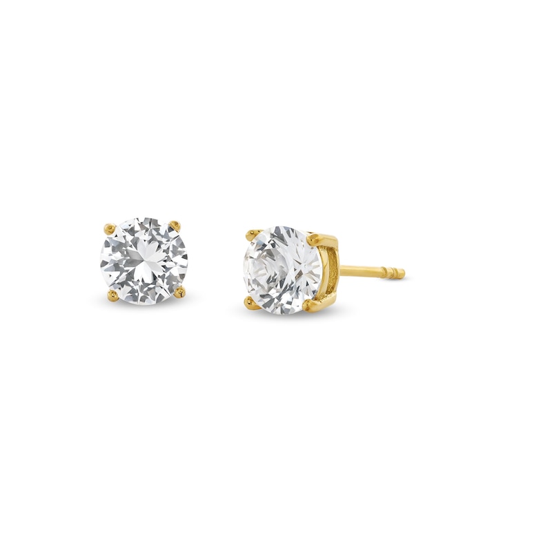 Main Image 1 of 6.0mm White Lab-Created Sapphire Solitaire Stud Earrings in Stainless Steel with Yellow Ion Plate