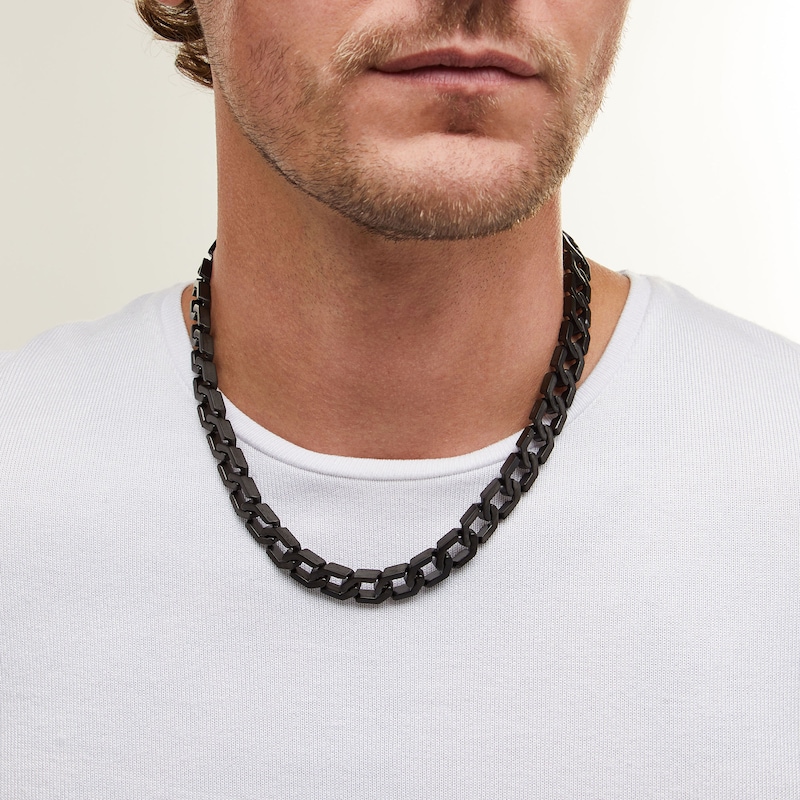 Main Image 2 of 12.0mm Hexagon Link Necklace in Solid Stainless Steel with Matte Black Ion Plate - 20&quot;