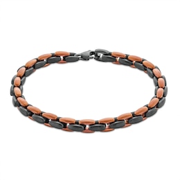 6.4mm H-Link Bracelet in Solid Stainless Steel with Black and Brown Ion Plate - 9.0&quot;