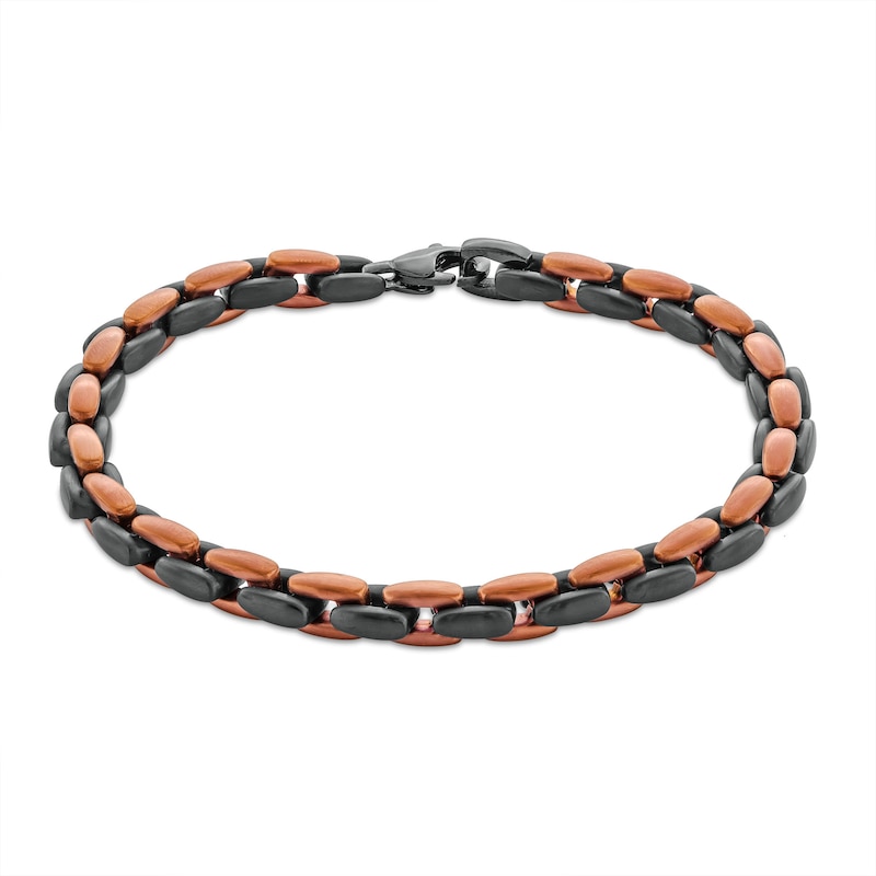 6.4mm H-Link Bracelet in Solid Stainless Steel with Black and Brown Ion Plate - 9.0"