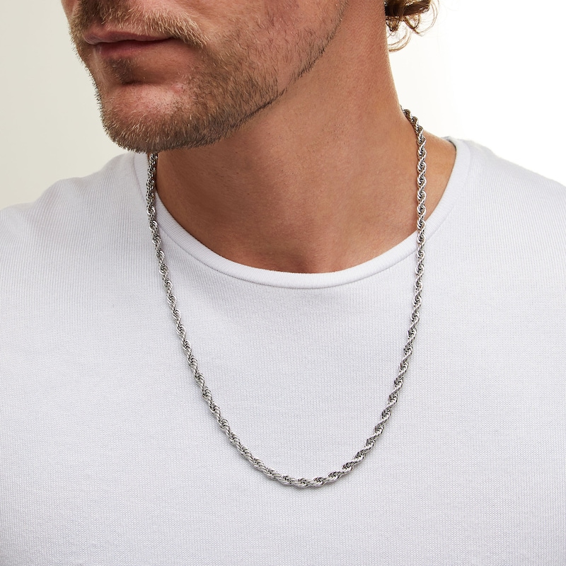 Main Image 2 of 5.0mm Rope Chain Necklace in Solid Stainless Steel - 24&quot;