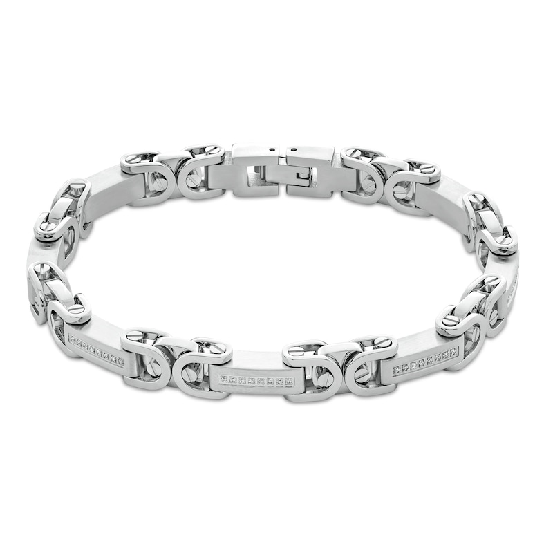 Main Image 1 of 1/4 CT. T.W. Diamond Byzantine Link Bracelet in Stainless Steel - 8.5&quot;