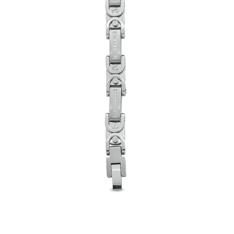 Main Image 3 of 1/4 CT. T.W. Diamond Byzantine Link Bracelet in Stainless Steel - 8.5&quot;