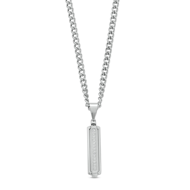 Main Image 1 of 1/8 CT. T.W. Diamond Stick Drop Pendant in Stainless Steel - 24&quot;