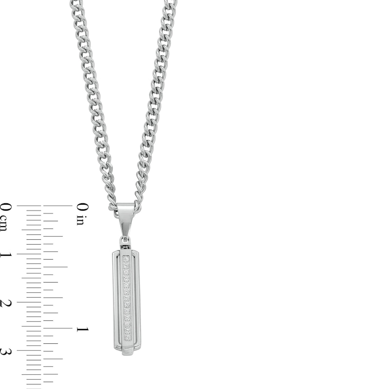 Main Image 3 of 1/8 CT. T.W. Diamond Stick Drop Pendant in Stainless Steel - 24&quot;