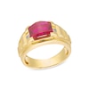 Thumbnail Image 1 of Sideways Cushion-Cut Lab-Created Ruby and Diamond Accent Bar Shank Ring in 10K Gold