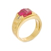 Thumbnail Image 2 of Sideways Cushion-Cut Lab-Created Ruby and Diamond Accent Bar Shank Ring in 10K Gold