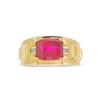 Thumbnail Image 3 of Sideways Barrel-Cut Lab-Created Ruby and Diamond Accent Bar Shank Ring in 10K Gold