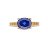 Thumbnail Image 3 of Sideways Oval Blue Lab-Created Sapphire Solitaire Cuban Curb Chain Shank Ring in 10K Gold