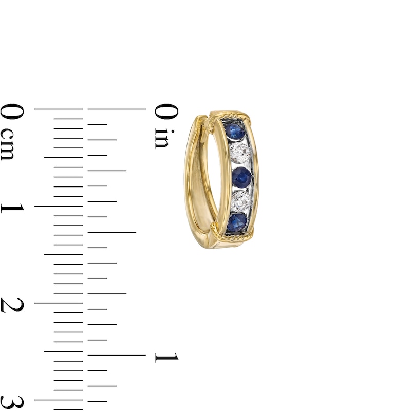 Blue Sapphire and 1/5 CT. T.W. Diamond Five Stone Collar Hoop Earrings in 10K Gold