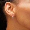 Thumbnail Image 1 of 5.0mm Tilted Cushion-Cut Morganite and 1/15 CT. T.W. Diamond Tri-Top Drop Earrings in 10K Rose Gold