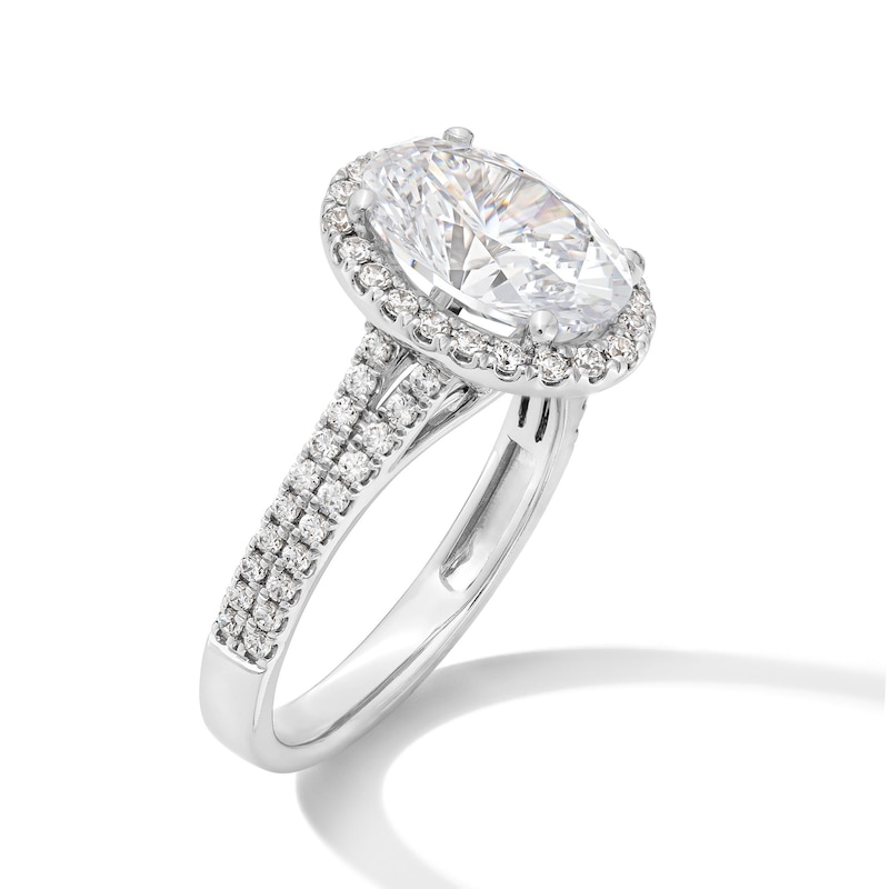 Main Image 2 of 3-1/2 CT. T.W. Oval Certified Lab-Created Diamond Frame Double Row Engagement Ring in 14K White Gold (F/SI2)