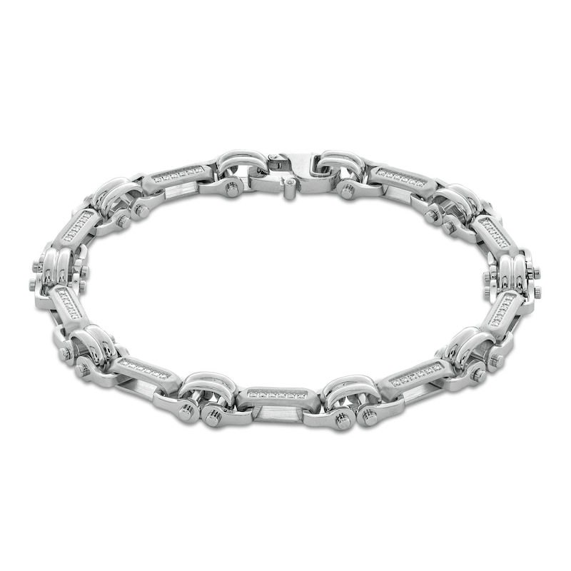 1/4 CT. T.W. Diamond Industrial Link Bracelet in Stainless Steel - 8.75"