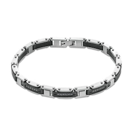 1/2 CT. T.W. Black Diamond Riveted Link Bracelet in Stainless Steel and Black Ion Plate - 8.5&quot;