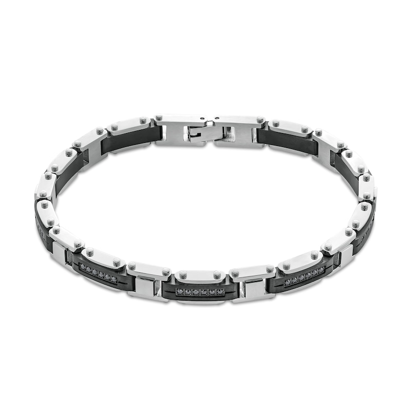 Main Image 1 of 1/2 CT. T.W. Black Diamond Riveted Link Bracelet in Stainless Steel and Black Ion Plate - 8.5&quot;