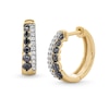 Thumbnail Image 1 of 1/2 CT. T.W. Black and White Diamond Graduated Double Row Hoop Earrings in Sterling Silver with 10K Gold Plate