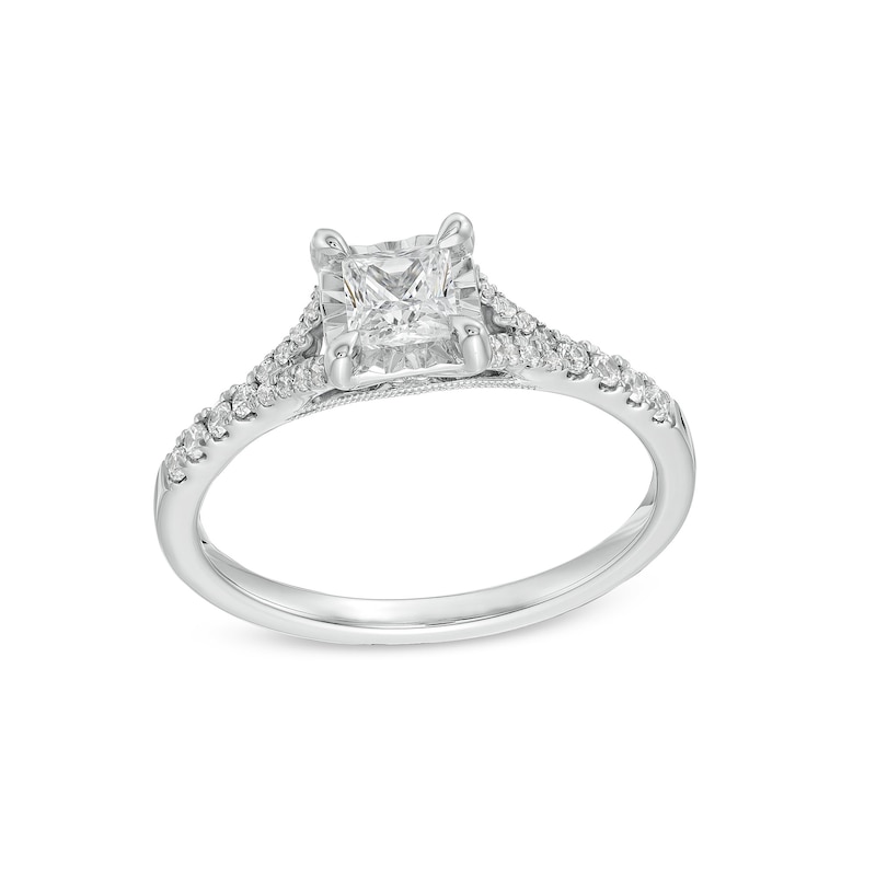 Main Image 1 of 5/8 CT. T.W. Princess-Cut Miracle Frame Split Shank Engagement Ring in 10K White Gold