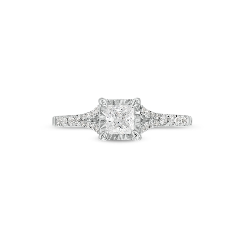 Main Image 4 of 5/8 CT. T.W. Princess-Cut Miracle Frame Split Shank Engagement Ring in 10K White Gold