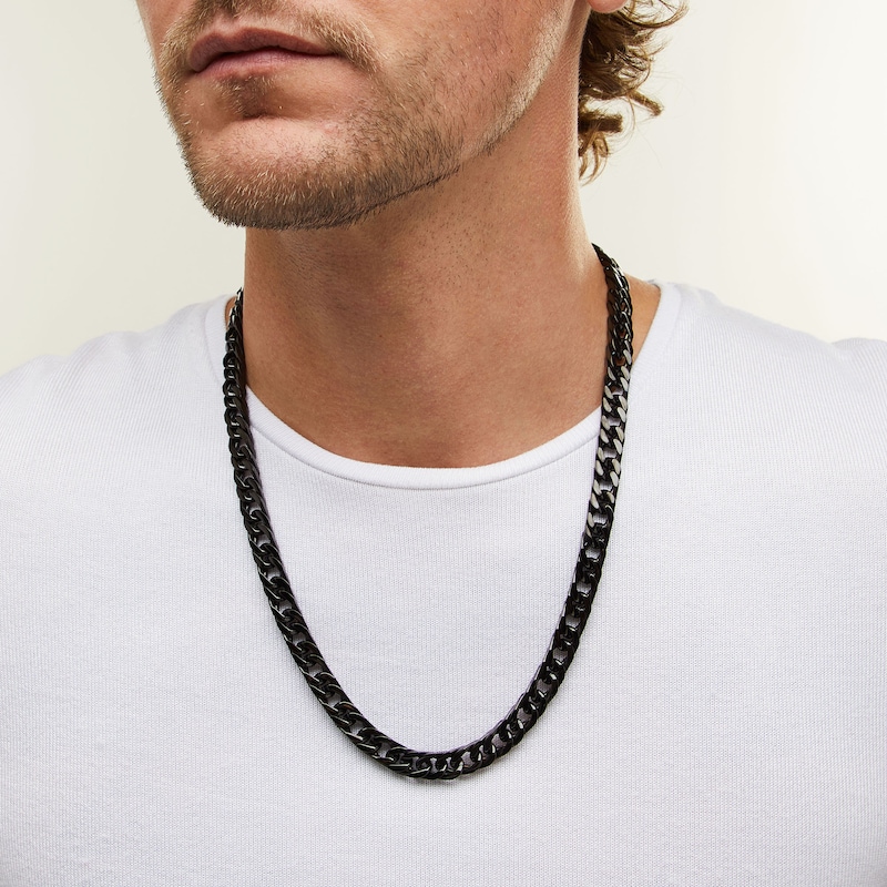 Main Image 2 of 9.5mm Curb Chain Necklace in Solid Stainless Steel with Black Ion Plate - 24&quot;