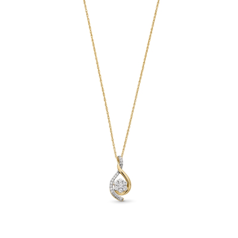 1/3 CT. T.W. Multi-Diamond Flower Twist Teardrop Pendant in 10K Gold