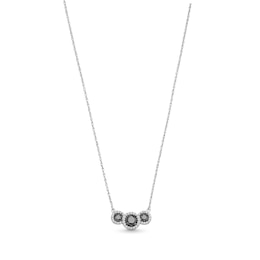 1/2 CT. T.W. Black and White Diamond Frame Three Stone Necklace in Sterling Silver