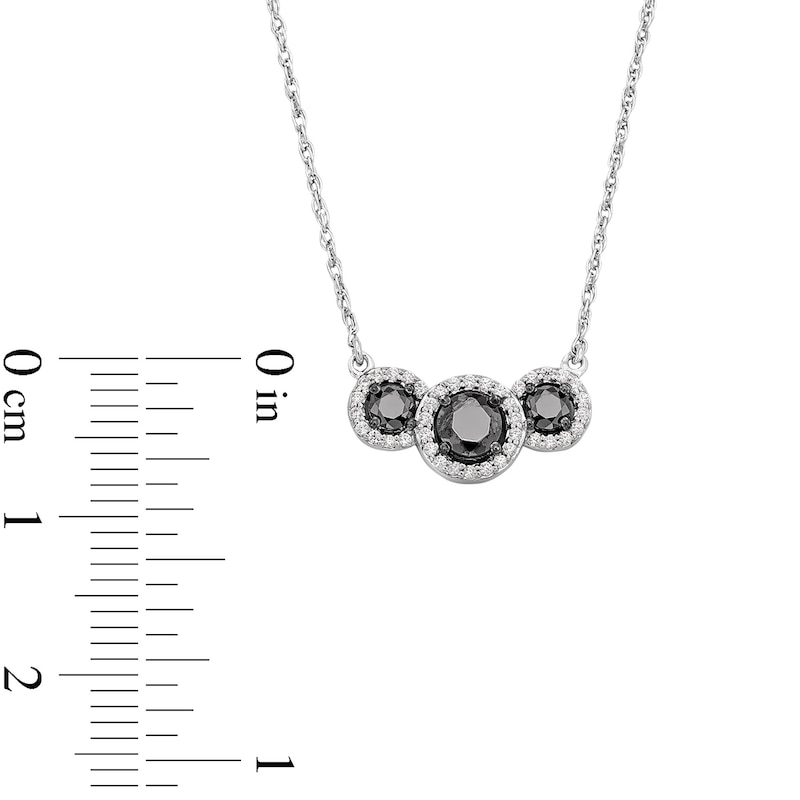 1/2 CT. T.W. Black and White Diamond Frame Three Stone Necklace in Sterling Silver