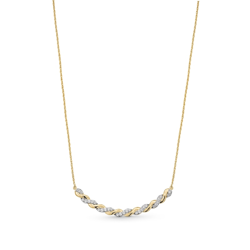 1/3 CT. T.W. Diamond and Polished Twist Curved Bar Necklace in 10K Gold