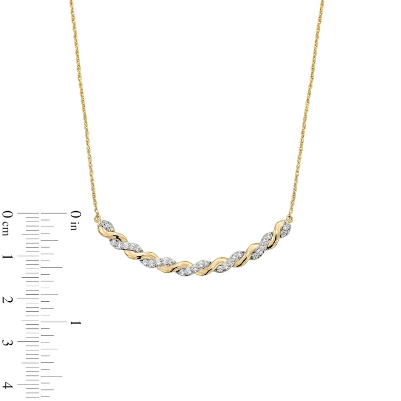 1/3 CT. T.W. Diamond and Polished Twist Curved Bar Necklace in 10K Gold