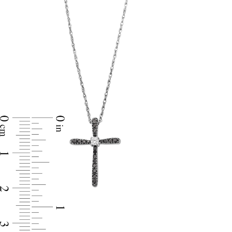 Main Image 3 of 1/5 CT. T.W. Black and White Diamond Flared Cross Pendant in Sterling Silver