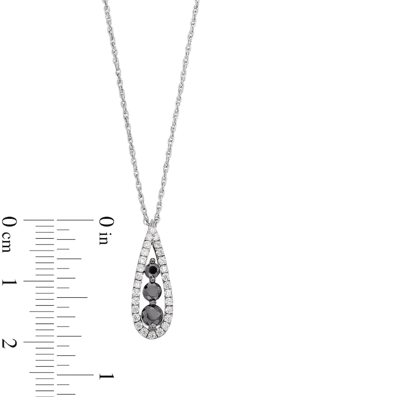 Main Image 3 of 1/2 CT. T.W. Black and White Diamond Graduated Three Stone Teardrop Pendant in Sterling Silver