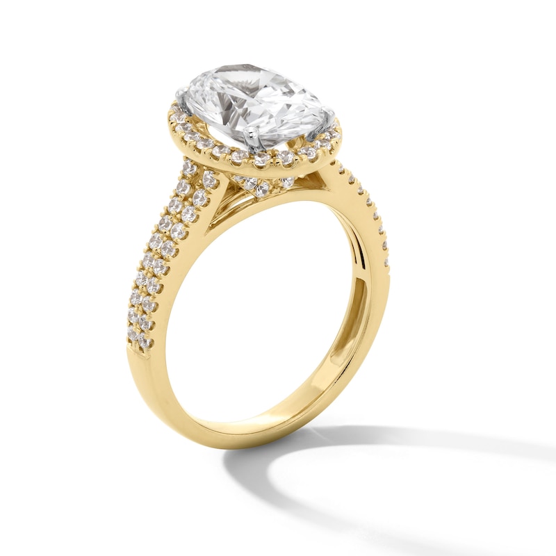 Main Image 2 of 3-1/2 CT. T.W. Oval Certified Lab-Created Diamond Frame Double Row Engagement Ring in 14K Gold (F/SI2)