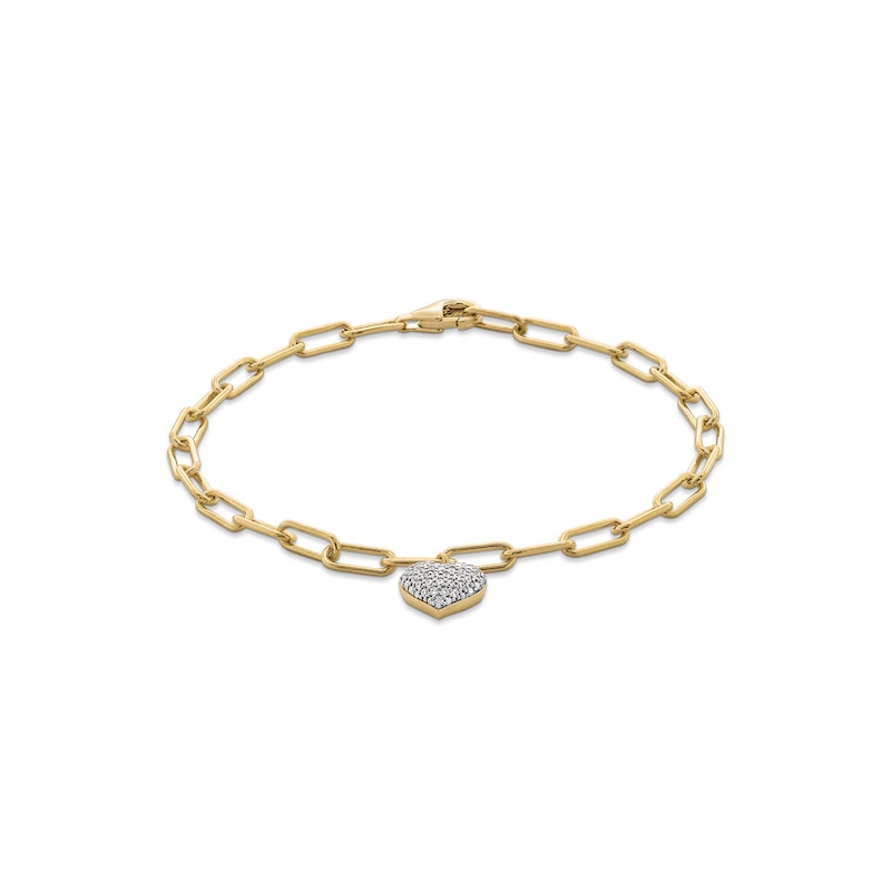 1/5 CT. T.W. Multi-Diamond Heart Charm Bracelet in Sterling Silver with 10K Gold Plate - 7.5"