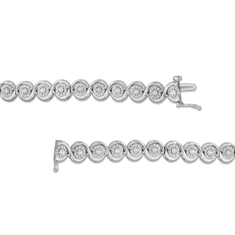 Main Image 3 of 1 CT. T.W. Diamond Miracle Bypass Frame Tennis Bracelet in Sterling Silver