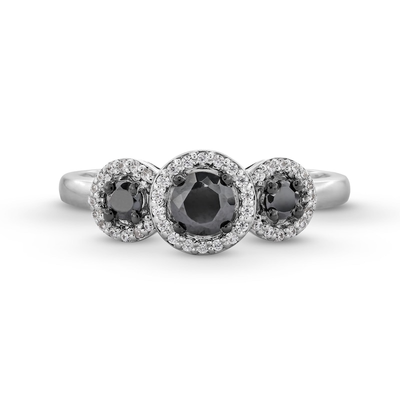 Main Image 4 of 1/2 CT. T.W. Black and White Diamond Frame Three Stone Ring in Sterling Silver