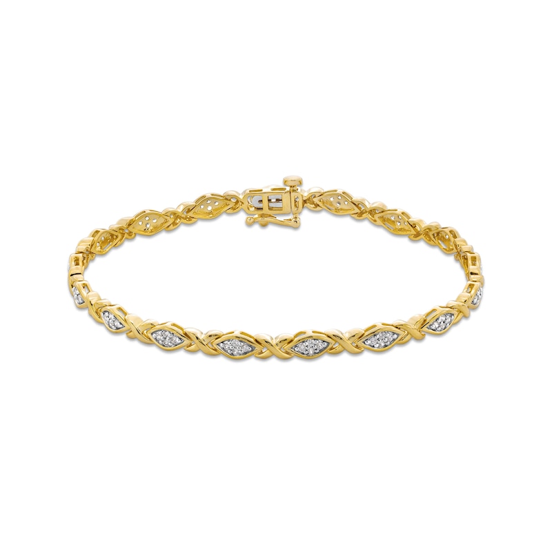 Main Image 1 of 1/2 CT. T.W. Marquise Multi-Diamond &quot;XO&quot; Link Bracelet in 10K Gold - 7.25&quot;