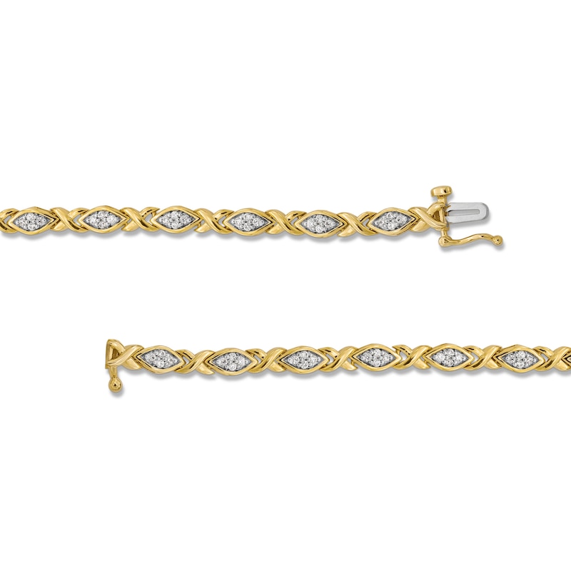 Main Image 3 of 1/2 CT. T.W. Marquise Multi-Diamond &quot;XO&quot; Link Bracelet in 10K Gold - 7.25&quot;