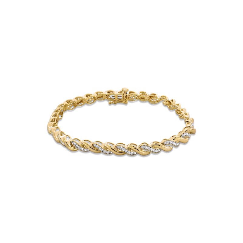 1 CT. T.W. Diamond and Polished Twist Link Bracelet in 10K Gold - 7.25"