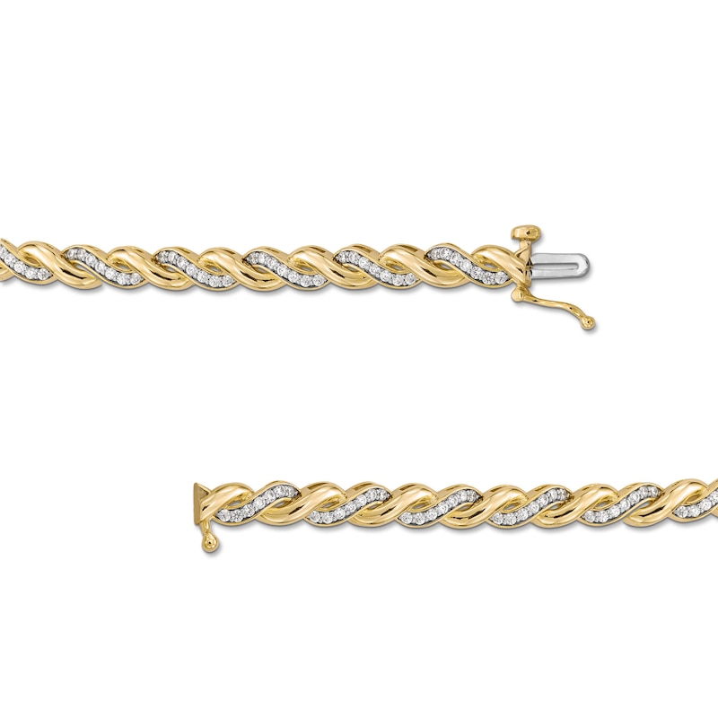 1 CT. T.W. Diamond and Polished Twist Link Bracelet in 10K Gold - 7.25"