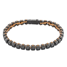 Black Spinel Cushion Frame Riveted Link Bracelet in Stainless Steel with Black and Rose Ion Plate - 8.5&quot;