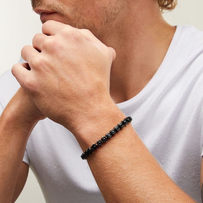 Main Image 2 of Black Spinel Cushion Frame Riveted Link Bracelet in Stainless Steel with Black and Rose Ion Plate - 8.5&quot;