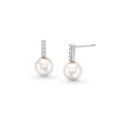 6.0-6.5mm Akoya Cultured Pearl and Diamond Accent Drop Earrings in 14K White Gold