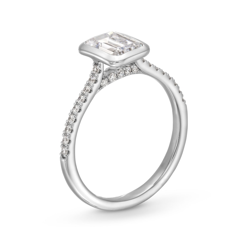 1-3/4 CT. T.W. Emerald-Cut Certified Lab-Created Diamond Bezel-Set Engagement Ring in 14K White Gold (F/VS2)