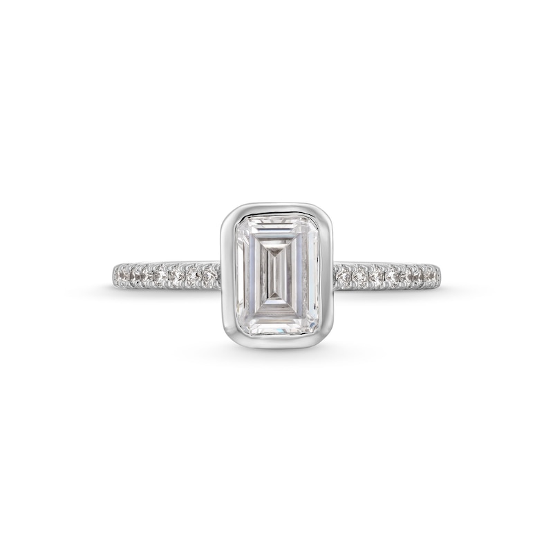 1-3/4 CT. T.W. Emerald-Cut Certified Lab-Created Diamond Bezel-Set Engagement Ring in 14K White Gold (F/VS2)