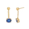 Thumbnail Image 0 of Sideways Oval Blue Lab-Created Sapphire Solitaire Cuban Curb Chain Drop Earrings in 10K Gold