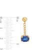 Thumbnail Image 2 of Sideways Oval Blue Lab-Created Sapphire Solitaire Cuban Curb Chain Drop Earrings in 10K Gold